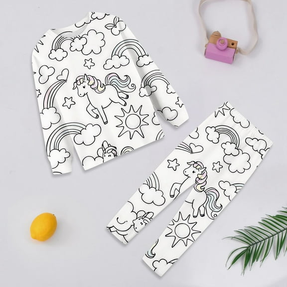 Color Me Pajamas for Boy and Girl Kids Diy Hand Painted Homewear Set Long Sleeve Crew Neck Top with Pajamas Pants Kids Sleepwears 7-8 Years