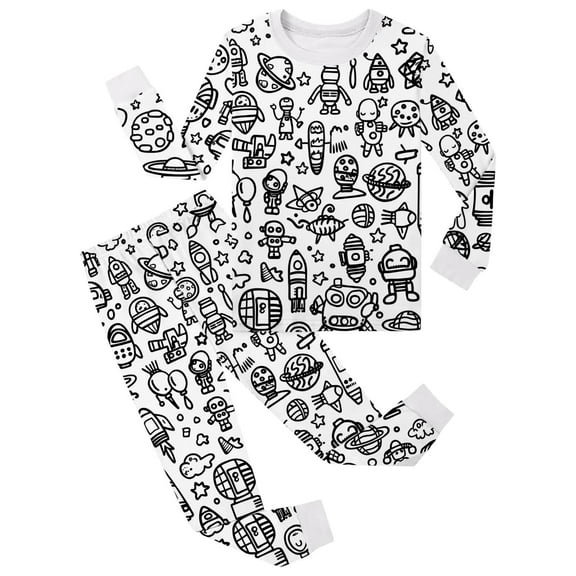 Color Me Pajamas for Boys Girls Toddler Diy Hand Painted Homewear Set Long Sleeve Pullover Top with Pajamas Pants Festival Gifts 2-3 Years