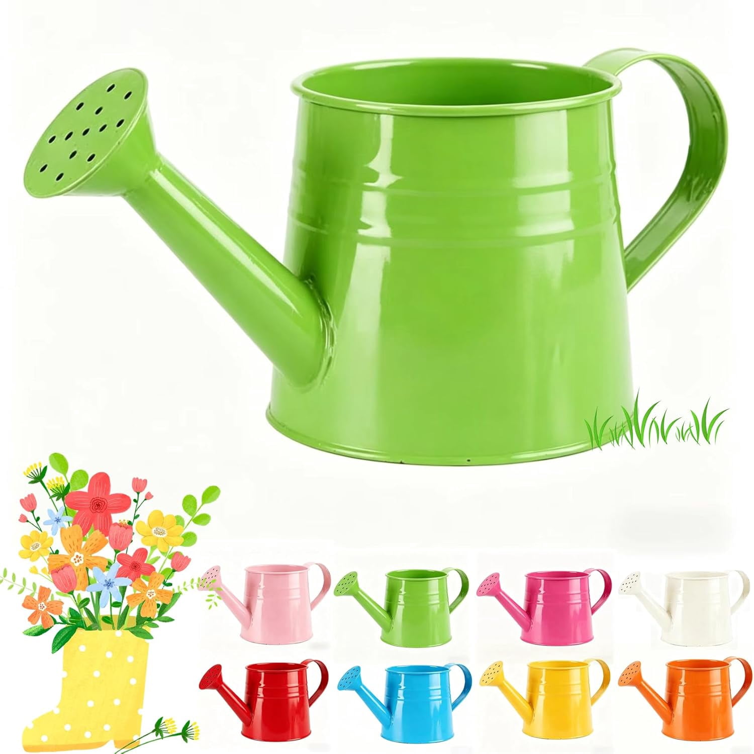 Color Metal Watering Can - 0.4 Gallon Galvanized Steel Long Spout Small Water Pail for Indoor Houseplants & Outdoor Garden Flower Watering (Green)
