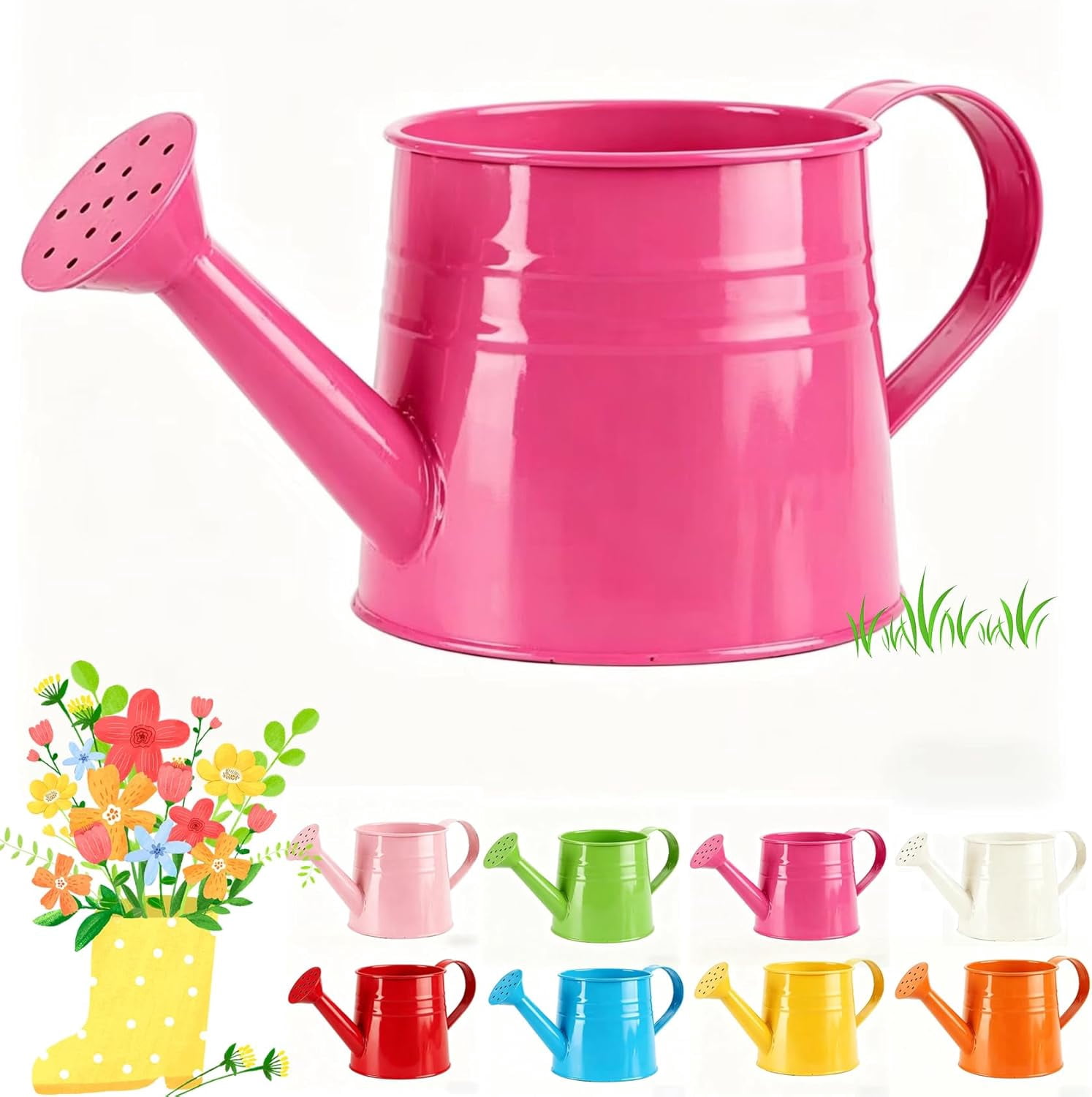 Color Metal Watering Can - 0.4 Gallon Galvanized Steel Long Spout Small Water Pail for Indoor Houseplants & Outdoor Garden Flower Watering (Rose)