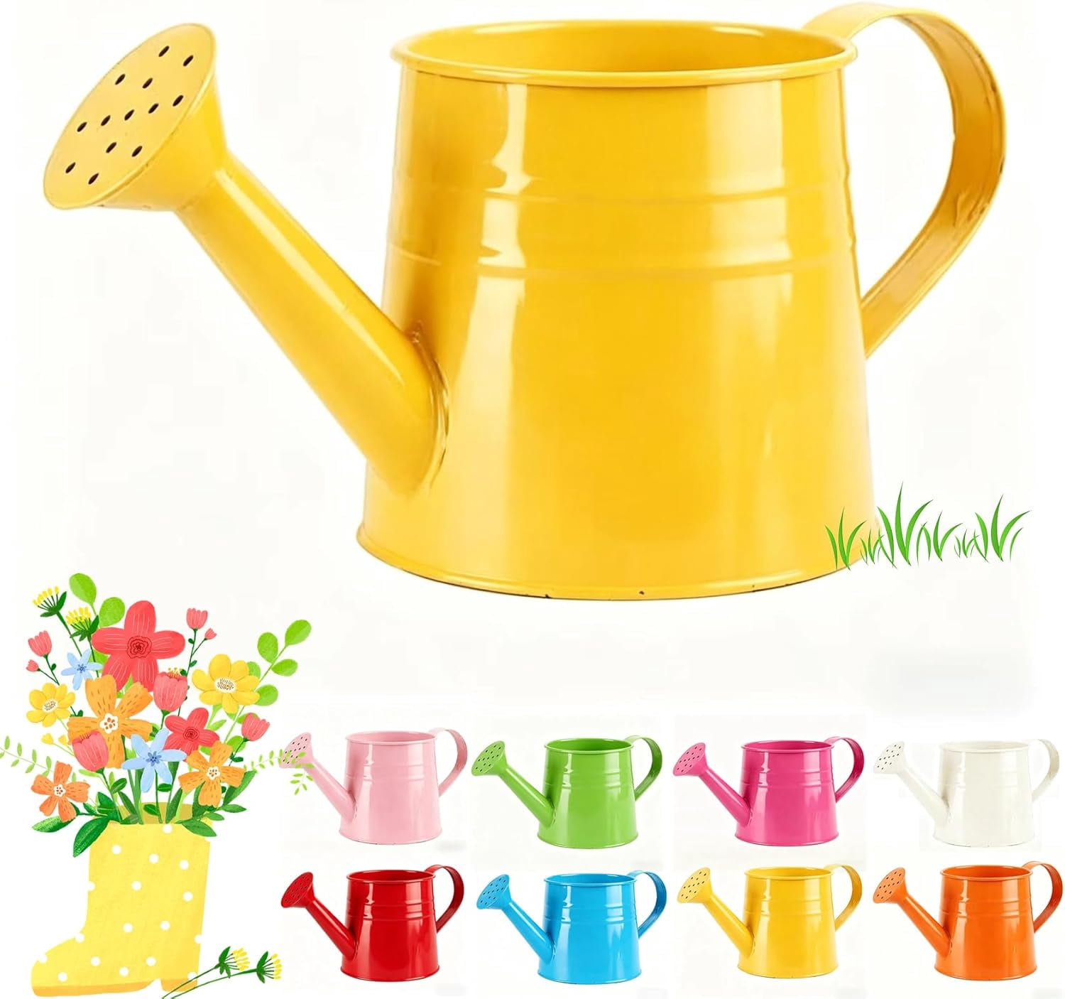 Color Metal Watering Can - 0.4 Gallon Galvanized Steel Long Spout Small Water Pail for Indoor Houseplants & Outdoor Garden Flower Watering (Yellow)