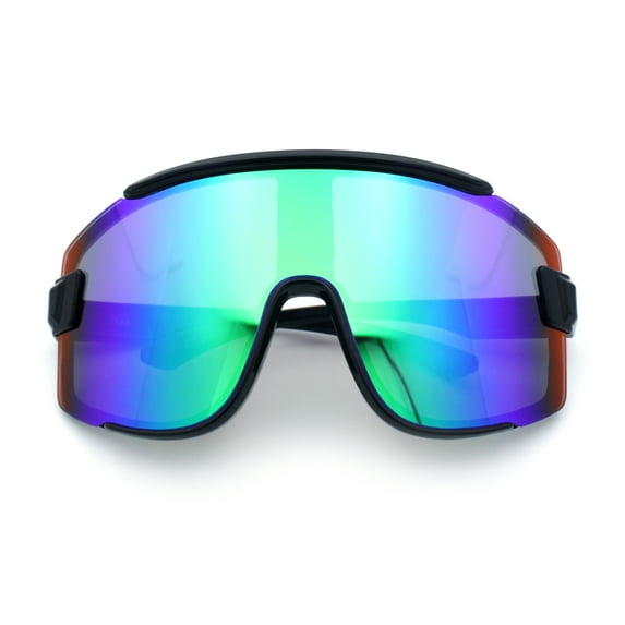 Color Mirror Child Size Boys Shield Rimless Sport Plastic Sunglasses Black - Green Mirror