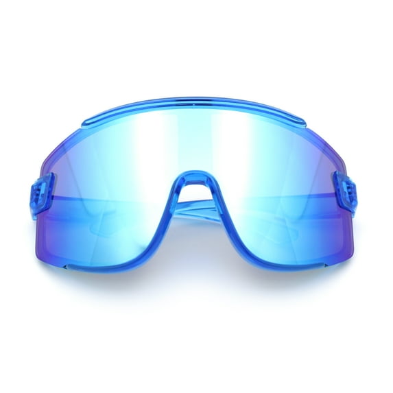 Color Mirror Child Size Boys Shield Rimless Sport Plastic Sunglasses Blue - Blue Mirror
