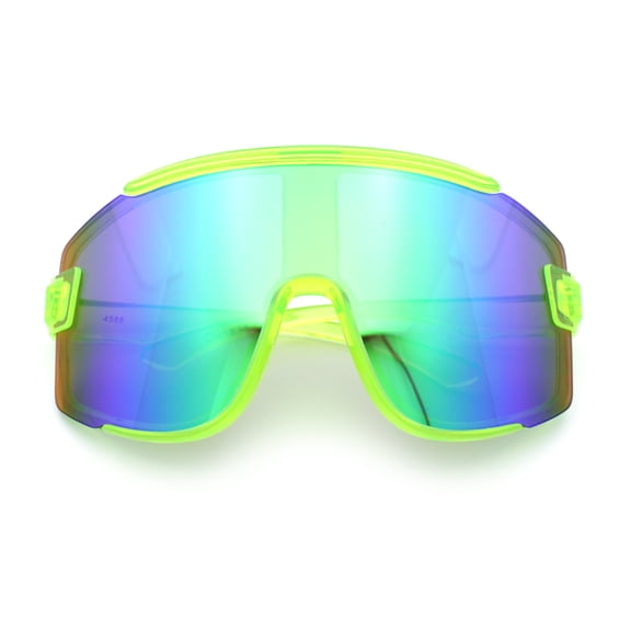 Color Mirror Child Size Boys Shield Rimless Sport Plastic Sunglasses Green - Green Mirror
