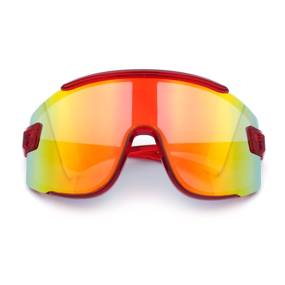 Color Mirror Child Size Boys Shield Rimless Sport Plastic Sunglasses Red - Orange Mirror