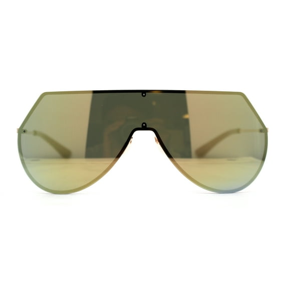 Color Mirror Futuristic Flat Top Shield Rimless Sunglasses Gold Peach Mirror