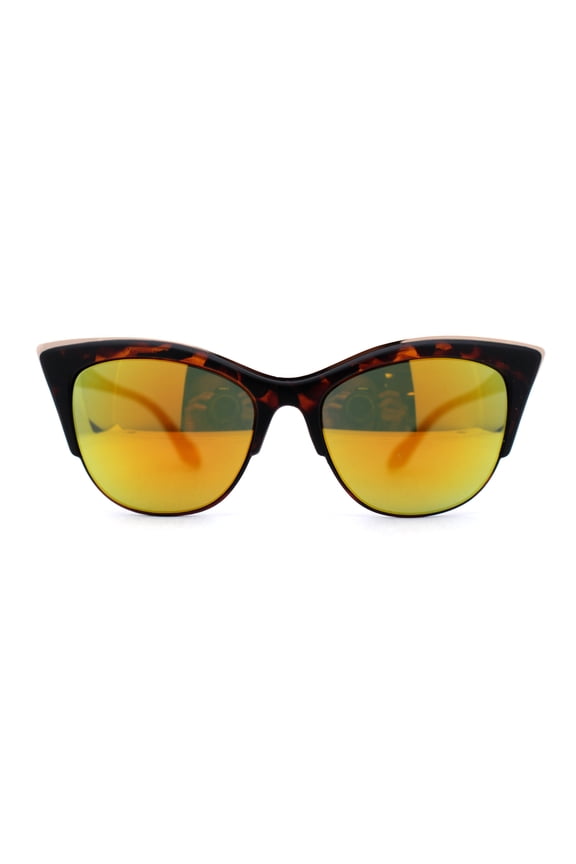 Color Mirror Gothic Cat Eye Half Rim Look Womens Sunglasses Tortoise Orange Mirror