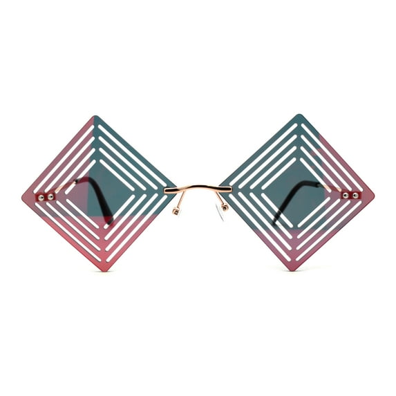 Color Mirror Hypnotist Diamond Kite Die Cut Hippie Square Sunglasses Gold Red Mirror