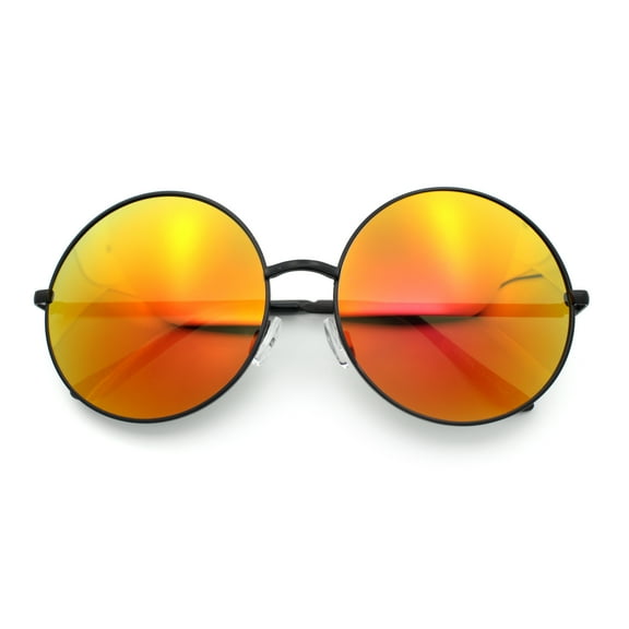 Color Mirror Iconic Hippie Oversize Round Circle Lens Sunglasses Black - Orange Mirror