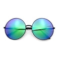 thumbnail image 1 of Color Mirror Iconic Hippie Oversize Round Circle Lens Sunglasses Black - Teal Mirror, 1 of 1