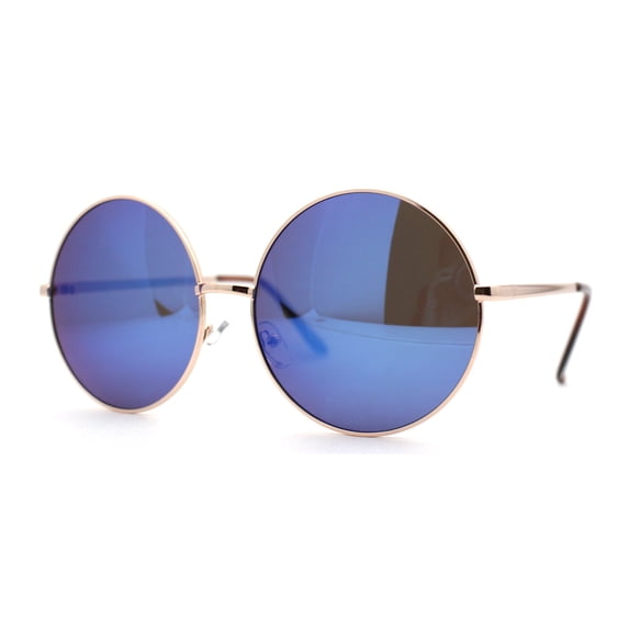 Color Mirror Iconic Hippie Oversize Round Circle Lens Sunglasses Gold Blue Mirror