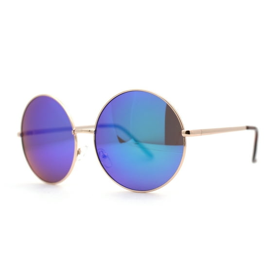 Color Mirror Iconic Hippie Oversize Round Circle Lens Sunglasses Gold Teal Mirror