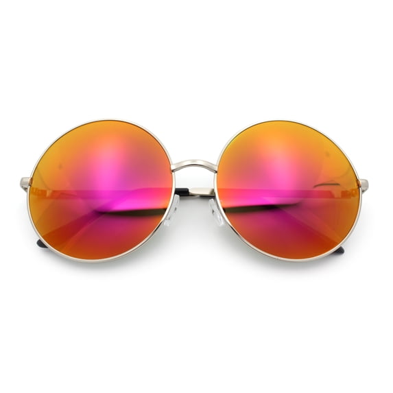 Color Mirror Iconic Hippie Oversize Round Circle Lens Sunglasses Silver - Purple Mirror