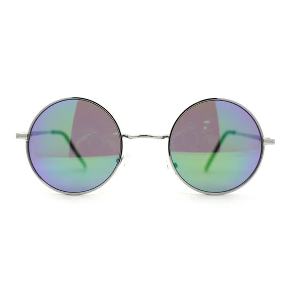Color Mirror Iconic Hippie Round Circle Lens Metal Sunglasses Silver Teal Mirror