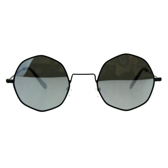 Color Mirror Lens Octagon Metal Wire Rim Pimp Hippie Sunglasses Black Mirror
