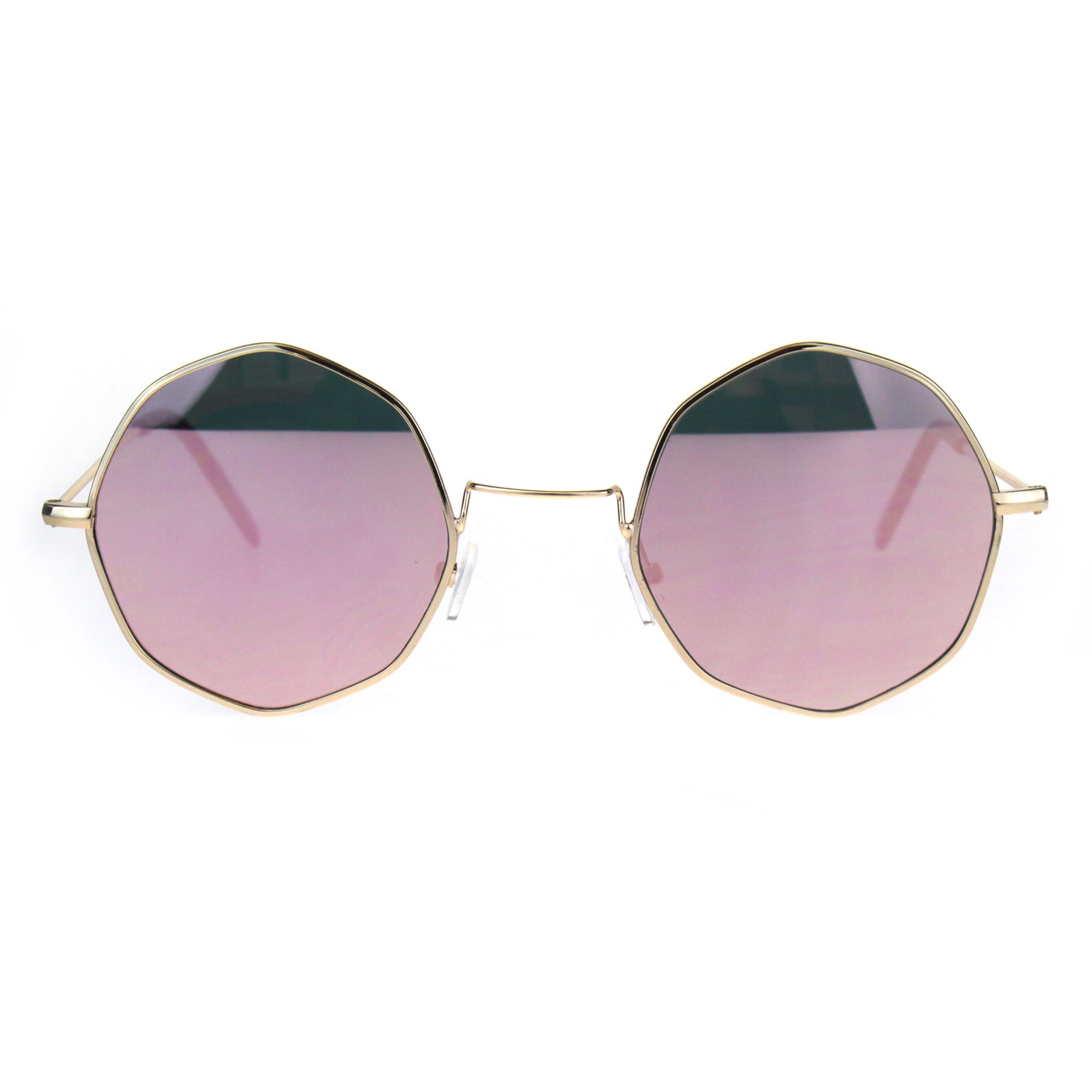 Color Mirror Lens Octagon Metal Wire Rim Pimp Hippie Sunglasses Gold Pink