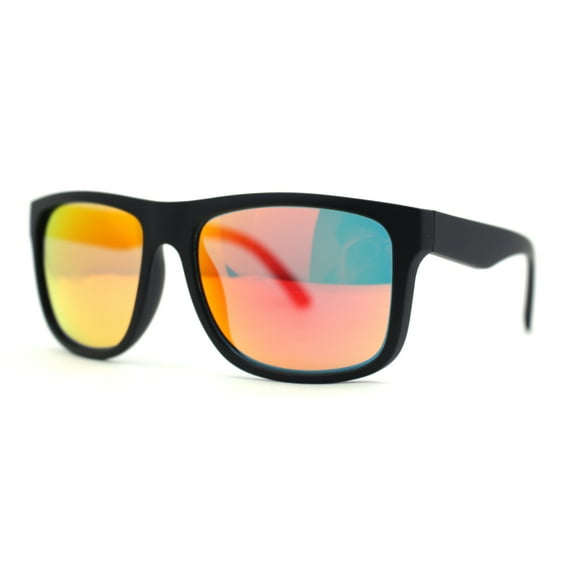 Color Mirror Mens Sport Rectangle Horn Rim Plastic Sunglasses Matte Black - Orange Mirror