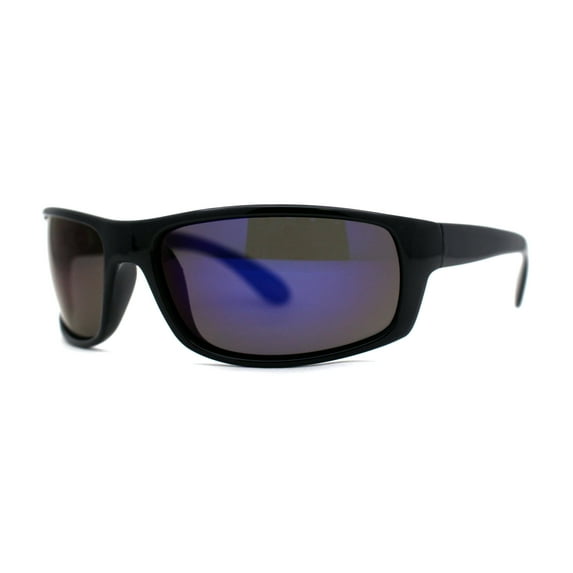 Color Mirror Polarized Mens True Classic Wrap Around Biker Style Sport Sunglasses Black Blue Purple Mirror