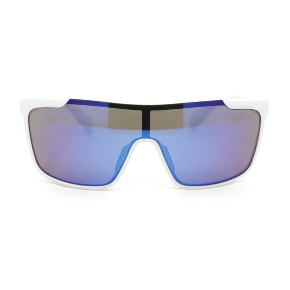Color Mirror Rimless Y2K Mens Shield Plastic Sport Wrap Sunglasses White - Blue Mirror