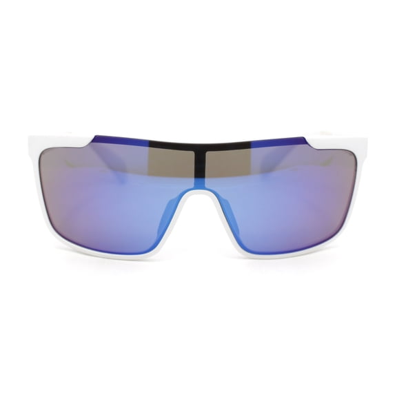 Color Mirror Rimless Y2K Mens Shield Plastic Sport Wrap Sunglasses White - Blue Mirror