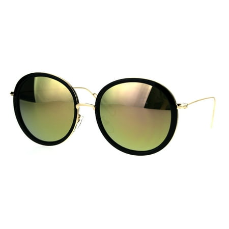 Color Mirror Round Double Rim Retro Designer Sunglasses Black Peach