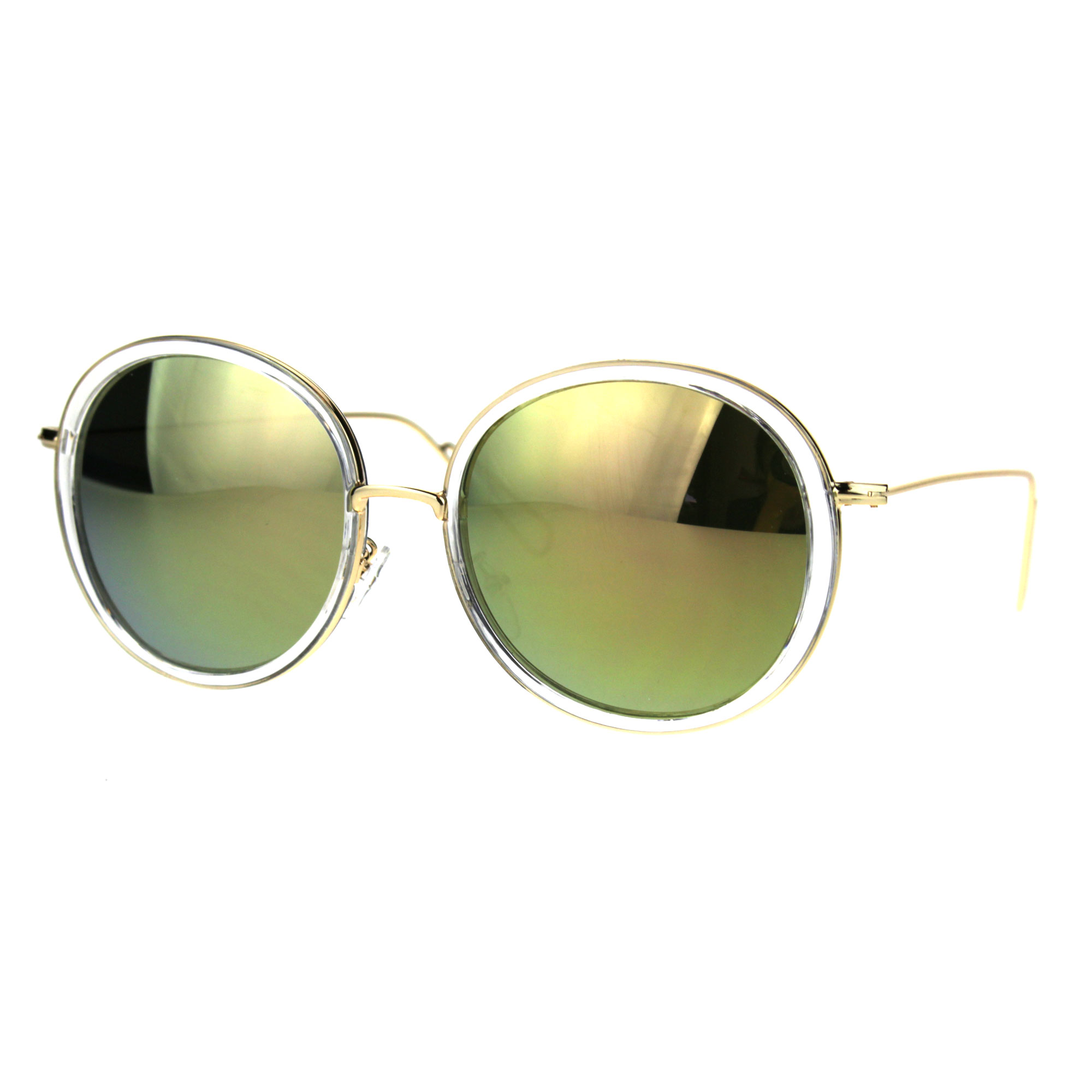 Color Mirror Round Double Rim Retro Designer Sunglasses Clear Peach