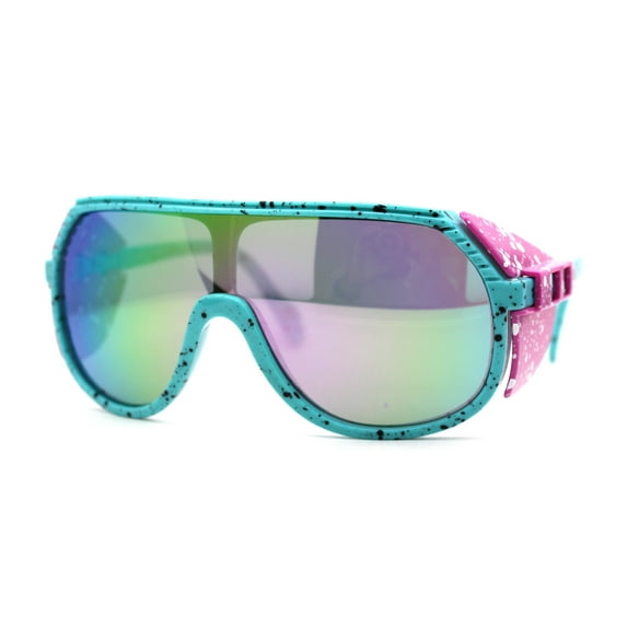Color Mirror Windbreaker Visor Shield Racer Plastic Sunglasses Teal Purple Purple Mirror