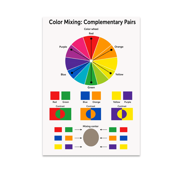 Color Mixing: Complementary Pairs Educational Reference - Art Students - 13x19 Poster Print