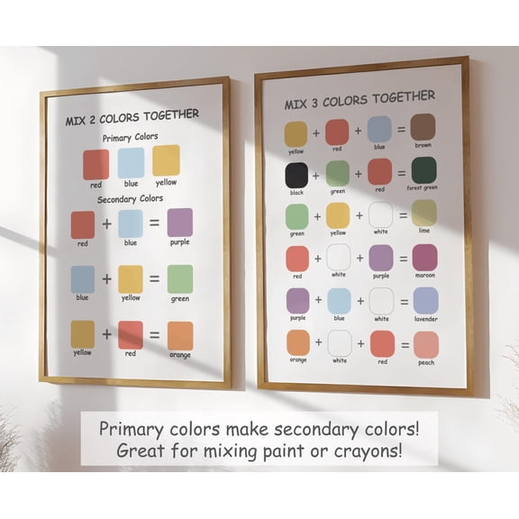 Color Mixing Montessori Educational Wall Art Set 2 Stretched Canvas 12x18