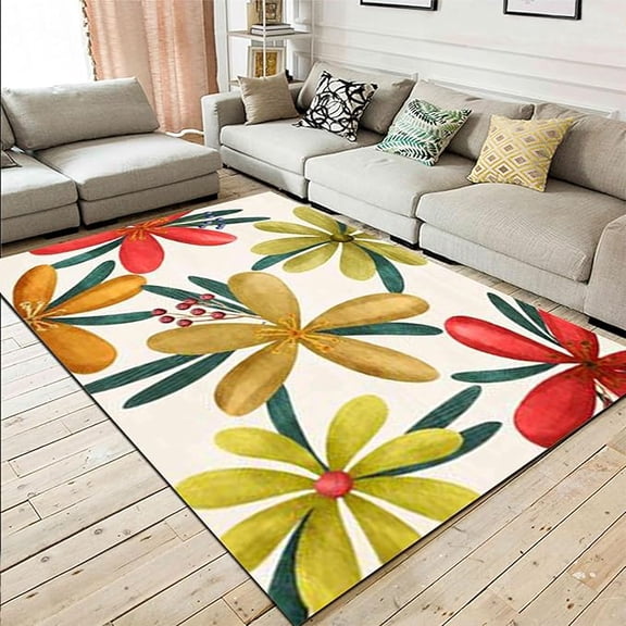 Color Modern Floral Area Rug, Brown Red Yellow And Green Tropical Leavesa Abstract Soft Non-Slip Floor Rug Indoor Rugs For Living Room Bedroom Kids Room 2' x 3'