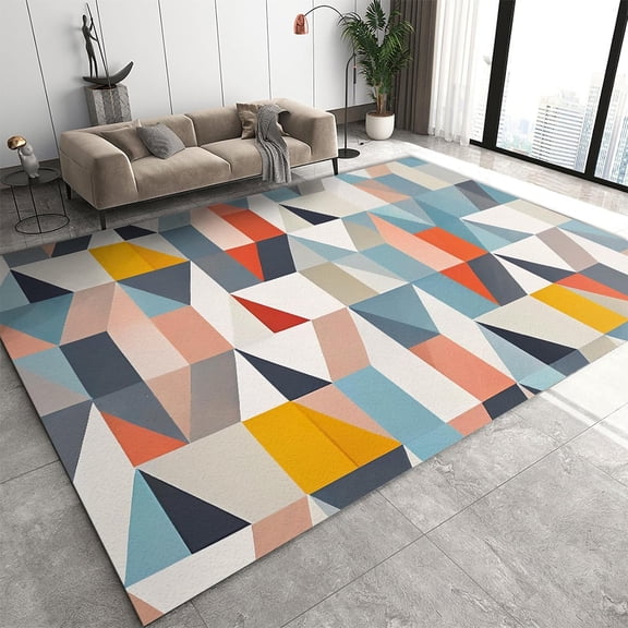 Color Mosaic Geometry Area Rug, Triangular Square Combination Small Rugs, Washable Breathable Carpet for Front Entrance Floor Decor 3' x 5'