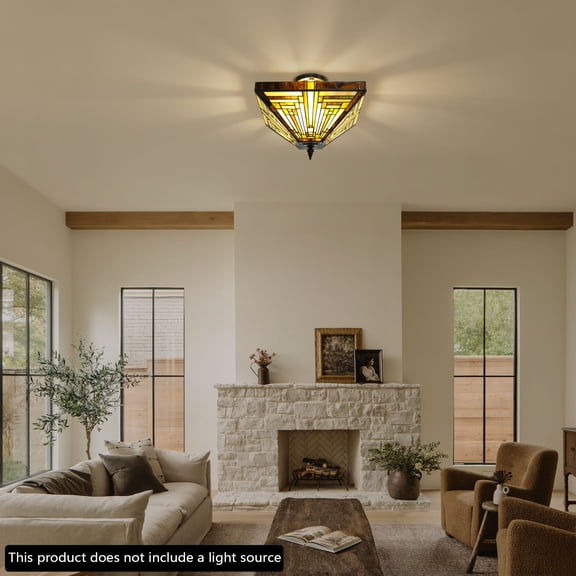 Color Mosaic Glass 35*35*30cm Retro Ceiling Lamp Irregular Geometry E26 Double-Ended American Standard Lamp
