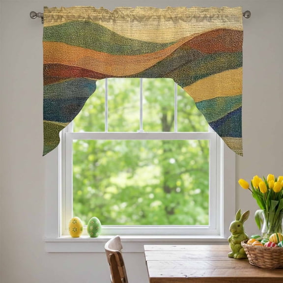 Color Mountain Stripes Swag Valances for Kitchen Window, Vintage Abstract Waves Striped Small Swag Valances Rod Pocket Curtain Drapes Window Treatment for Bedroom Bathroom, 56x36 Inch