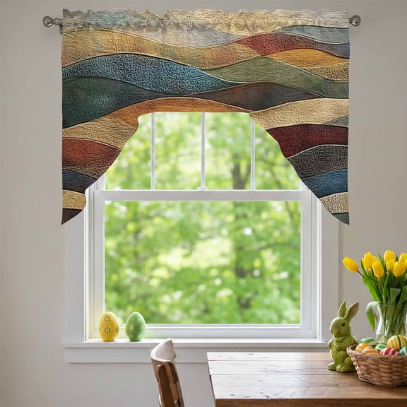 Color Mountain Stripes Swag Valances for Kitchen Window, Vintage Abstract Waves Stripes Small Swag Valances Rod Pocket Curtain Drapes Window Treatment for Bedroom Bathroom, 56x36 Inch