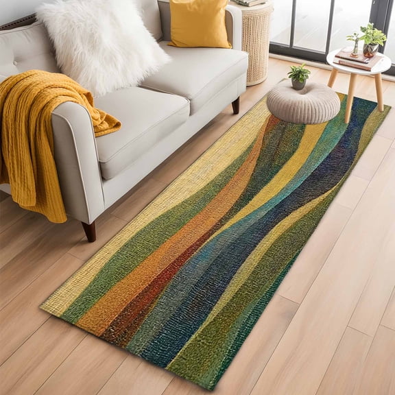 Color Mountain Stripes Washable Runner Rugs 2'x6', Vintage Abstract Waves Striped Low Pile Throw Entryway Rug Non-Slip Sturdy Edge Binding Carpet for Indoor Bedside Entrance Bedside