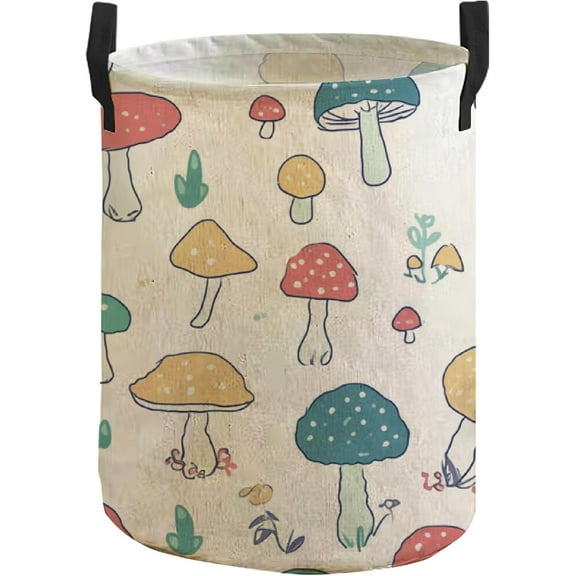 Color Mushroom Laundry Basket with Rope Handles Foldable Waterproof Storage Hamper Protable Canvas Basket for Living Room Bedroom Decor Clothes Dolls Blankets Towels Organizer 13.4x16.5in Mixed Color