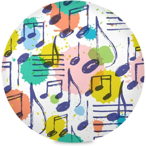 Color Music Notes Round Placemats Washable Placemats Non-Slip Heat-Resistant Table Place Mats for Dining Kitchen Holiday Party Table Decoration 15.4"-6PCS Table Mat
