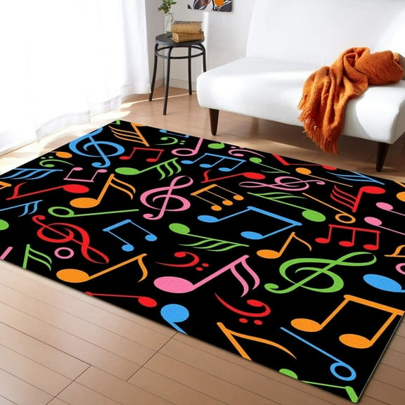 Color Musical Notation Sign Area Rug, Modern Music Living Room Rugs, Indoor Non-Slip Rugs, Machine Washable Durable Carpet for Bedroom Study Dining Room 5x6ft
