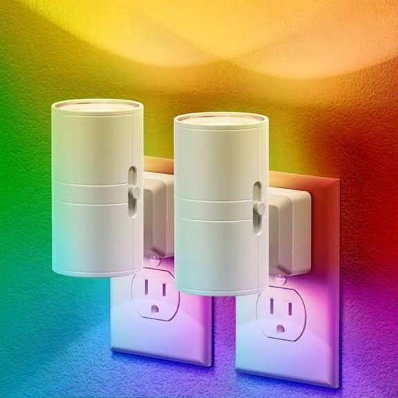 Color Night Light, LED Night Lights Plug into Wall, Color Changing Nightlight RGB with Light Sensor,Kids Gifts, Halloween, Christmas, Holiday, Hallway Bedroom Kids Room, 2 Pack