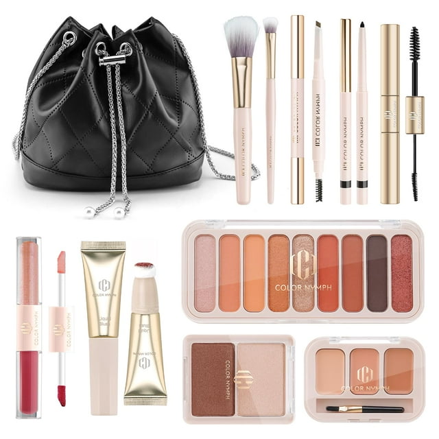 Color Nymph Makeup Set KEF16 for Teens Girls with Cosmetic Bag, Full Face Makeup Kit For Women included 9 Color Eyeshadow Palette Concealer Liquid Blush Eyeliner Lipgloss