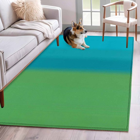 Color Ombre Striped Area Rugs 3x5 ft Minimalist Green Teal Blue Gradient Modern Washable Rug Non Slip Indoor Carpet Absorbent Floor Mat for Living Room Bedroom Dining Room