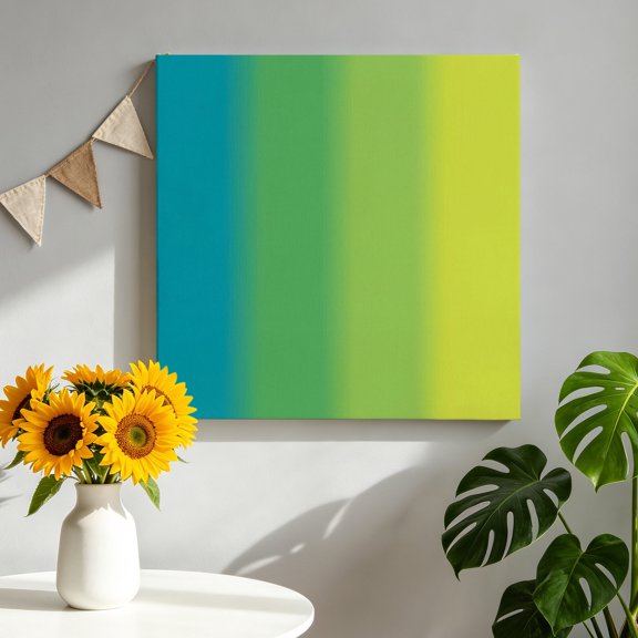 Color Ombre Striped Canvas Wall Art, Minimalist Blue Green Yellow Gradient Framed Canvas Wall Decor Picture Print Artwork Decorations for Living Room Office Ready to Hang 8" x 8"