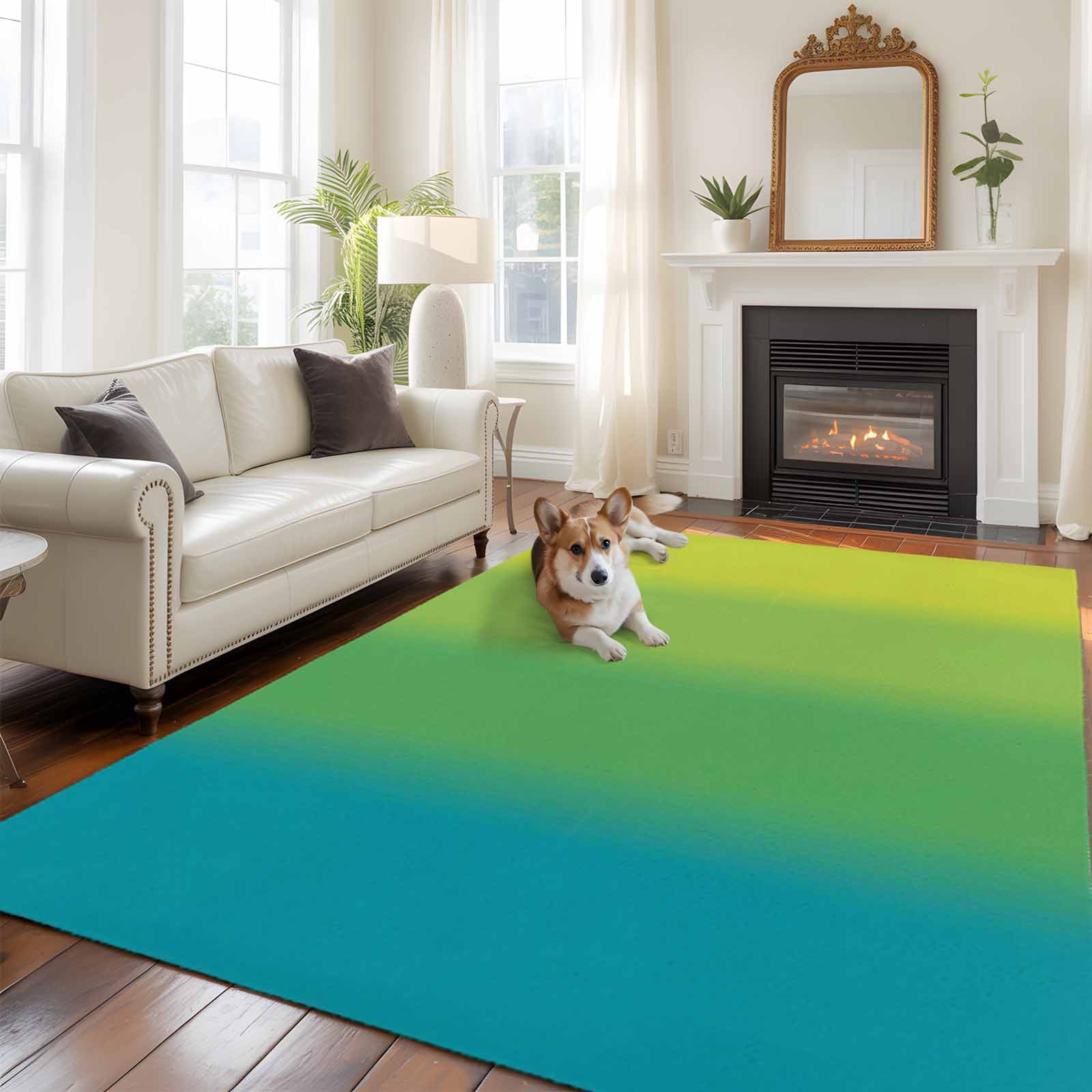 Color Ombre Striped Large Area Rugs 5x8 ft Minimalist Blue Green Yellow ...