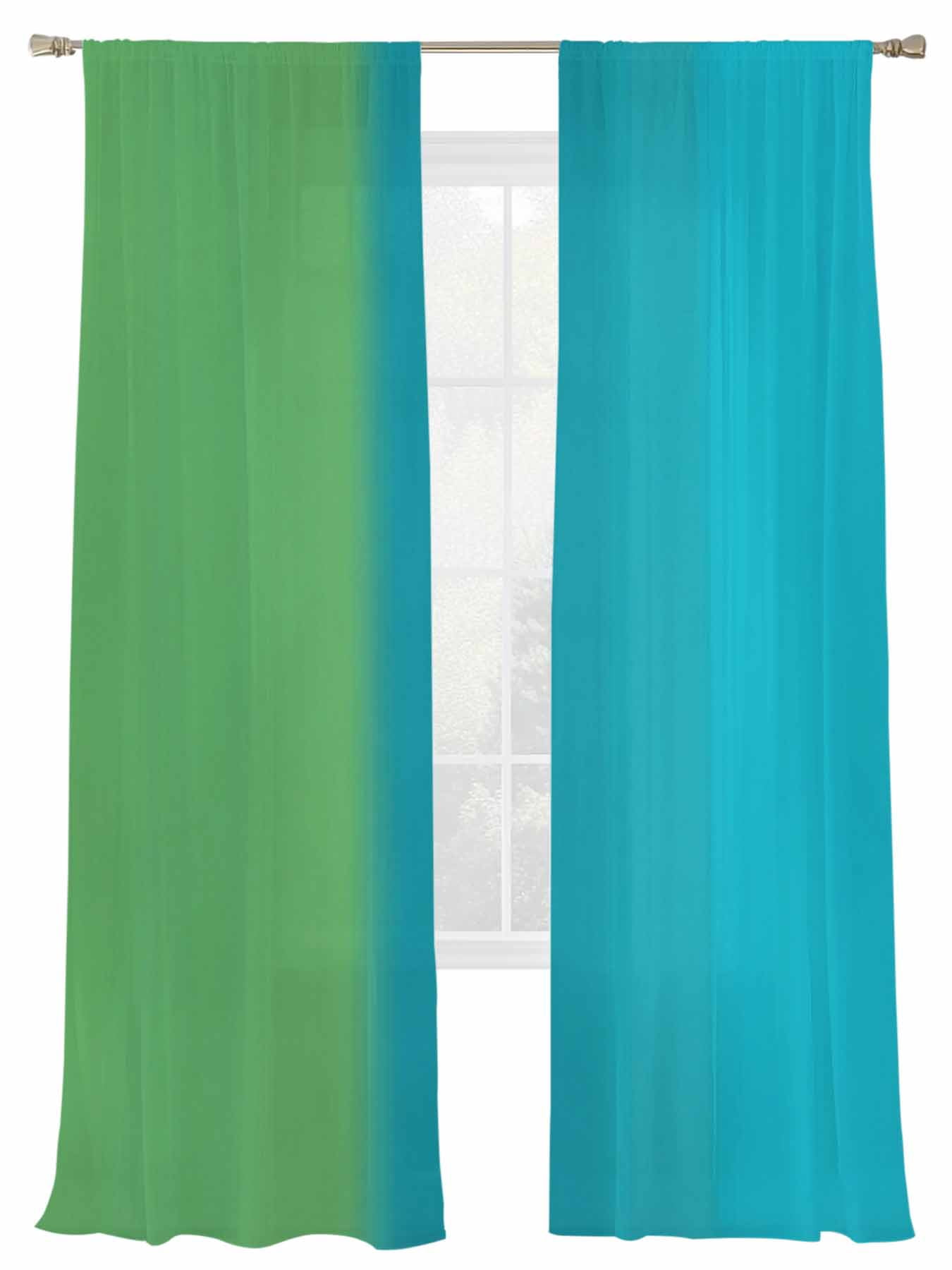 Color Ombre Striped Sheer Curtains 2 Panels Set Minimalist Green Teal ...