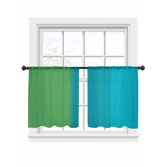 Color Ombre Striped Sheer Curtains 2 Panels Set Minimalist Green Teal ...