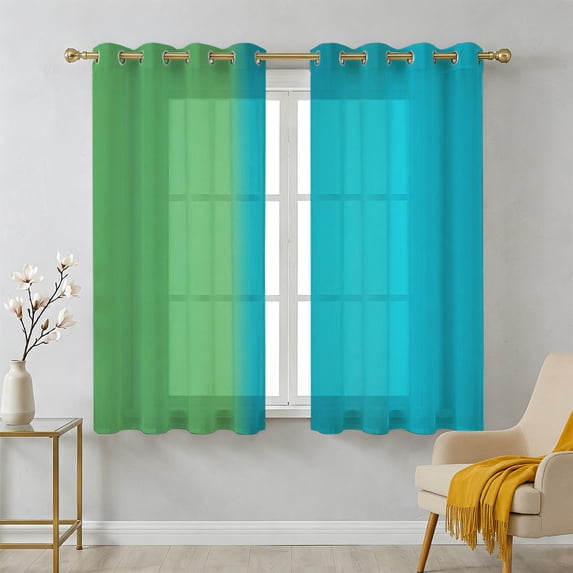 Color Ombre Striped Sheer Curtains 45 Inch Long 2 Panels, Minimalist ...
