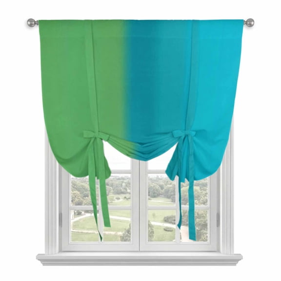 Color Ombre Striped Tie Up Curtain for Window, Minimalist Green Teal Blue Gradient Modern Adjustable Tie Up Balloon Curtain Valances Rod Pocket Window Treatment for Kitchen Bathroom Bedroom 34"x45"
