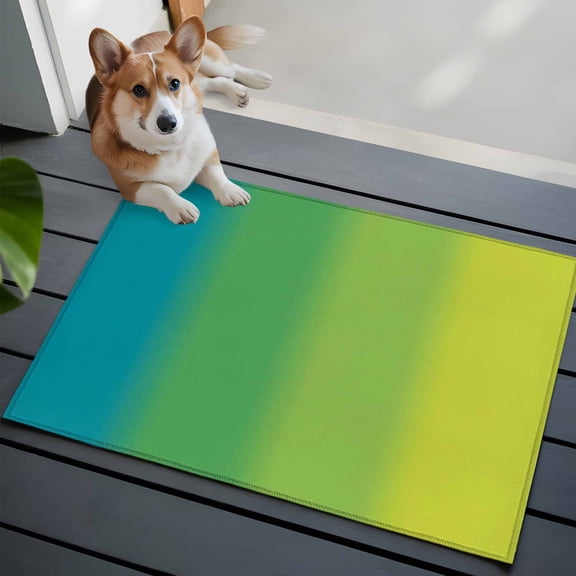 Color Ombre Striped Washable Entry Rug 2x3 Minimalist Blue Green Yellow Gradient Low Pile Indoor Door Mat with Rubber Backing Thin Area Rug for for Entrance, Bedroom, Kitchen, Laundry, Bathroom