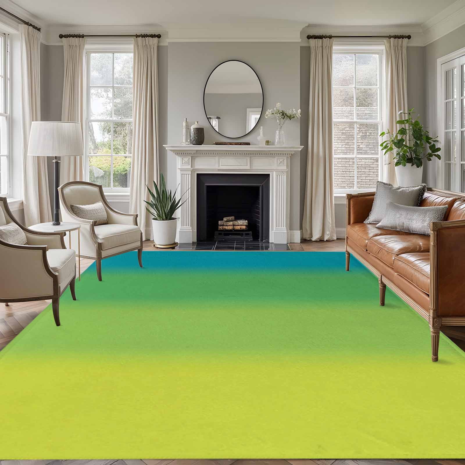 Color Ombre Striped Washable Living Room Rugs 5'x7', Minimalist Blue ...