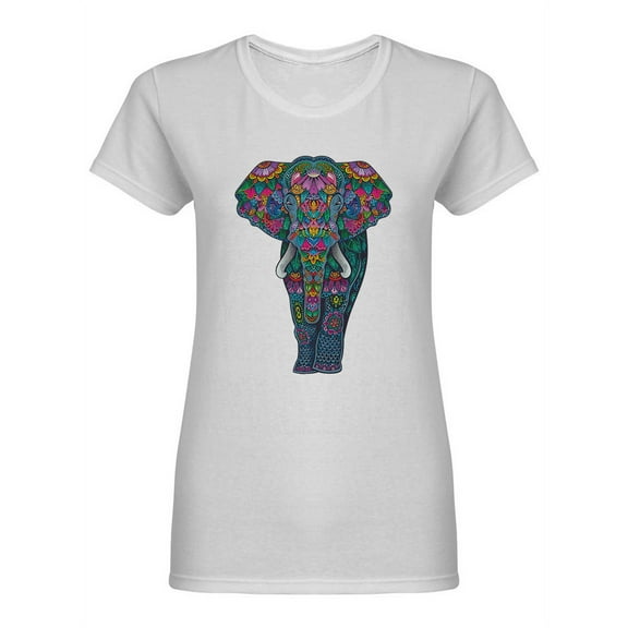 Color Ornament Elephant Shaped T-Shirt Women -Image by Shutterstock, Female XX-Large